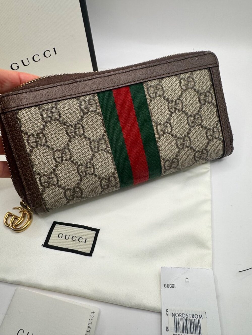 Authentic Gucci Ophelia Wallet Zip Around Web Stripe W Box and Dust Bag - Picture 8 of 15